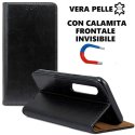 CUSTODIA per HUAWEI P30 - FLIP ORIZZONTALE VERA PELLE CON CHIUSURA MAGNETICA INVISIBILE E INTERNO IN TPU COLORE NERO
