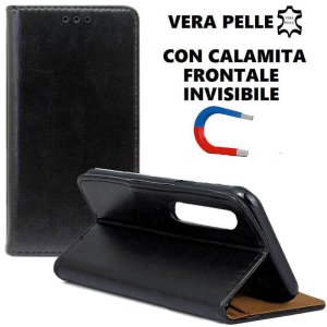 CUSTODIA per HUAWEI P30 - FLIP ORIZZONTALE VERA PELLE CON CHIUSURA MAGNETICA INVISIBILE E INTERNO IN TPU COLORE NERO