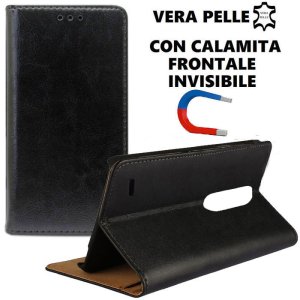 CUSTODIA per LG K10 (2017) - FLIP ORIZZONTALE VERA PELLE CON CHIUSURA MAGNETICA INVISIBILE E INTERNO IN TPU COLORE NERO