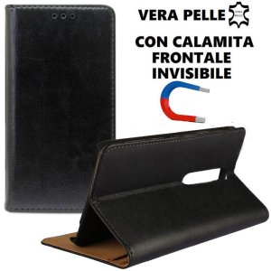 CUSTODIA per NOKIA 8 - FLIP ORIZZONTALE VERA PELLE CON CHIUSURA MAGNETICA INVISIBILE E INTERNO IN TPU COLORE NERO