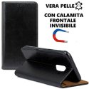 CUSTODIA per SAMSUNG GALAXY A8, A5 2018 - FLIP ORIZZONTALE VERA PELLE CON CHIUSURA MAGNETICA INVISIBILE E INTERNO IN TPU NERO