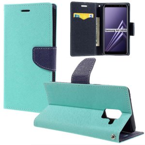 CUSTODIA per SAMSUNG GALAXY A8 (SM-A530), GALAXY A5 2018 - FLIP ORIZZONTALE CON STAND, INTERNO IN TPU E PORTA CARTE VERDE ACQUA