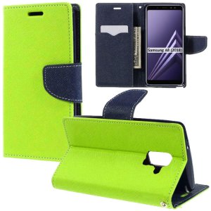 CUSTODIA per SAMSUNG GALAXY A8 (SM-A530), GALAXY A5 2018 - FLIP ORIZZONTALE CON STAND, INTERNO IN TPU E PORTA CARTE COLORE VERDE