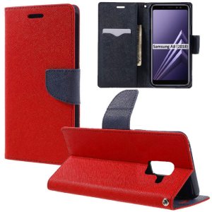 CUSTODIA per SAMSUNG GALAXY A8 (SM-A530), GALAXY A5 2018 - FLIP ORIZZONTALE CON STAND, INTERNO IN TPU E PORTA CARTE COLORE ROSSO