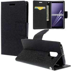 CUSTODIA per SAMSUNG GALAXY A8 (SM-A530), GALAXY A5 2018 - FLIP ORIZZONTALE CON STAND, INTERNO IN TPU E PORTA CARTE COLORE NERO