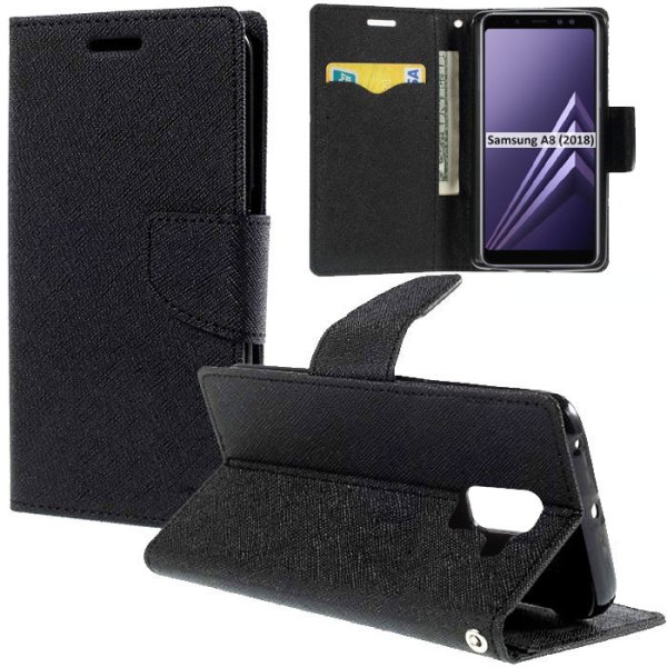 CUSTODIA per SAMSUNG GALAXY A8 (SM-A530), GALAXY A5 2018 - FLIP ORIZZONTALE CON STAND, INTERNO IN TPU E PORTA CARTE COLORE NERO CUSTODIA per SAMSUNG GALAXY A8 (SM-A530), GALAXY A5 2018 - FLIP ORIZZONTALE CON STAND, INTERNO IN TPU E PORTA CARTE COLORE NERO