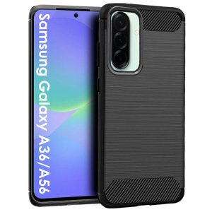 CUSTODIA per SAMSUNG GALAXY A36 (5G), GALAXY A56 (5G) IN GEL TPU SILICONE NERO EFFETTO METALLICO CON INSERTI FANTASIA CARBONIO