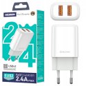 CARICATORE DA RETE 2400mAh 12W FAST CHARGING CON 2 PORTE USB COLORE BIANCO EU02 JELLICO