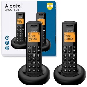 CORDLESS DOPPIO ALCATEL E160 CON TASTO DIRETTO BLOCCO CHIAMATE, DISPLAY ALFANUMERICO RETROILLUMINATO E FUNZIONE VIP COLORE NERO