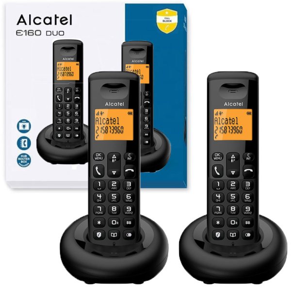 CORDLESS DOPPIO ALCATEL E160 CON TASTO DIRETTO BLOCCO CHIAMATE, DISPLAY ALFANUMERICO RETROILLUMINATO E FUNZIONE VIP COLORE NERO CORDLESS DOPPIO ALCATEL E160 CON TASTO DIRETTO BLOCCO CHIAMATE, DISPLAY ALFANUMERICO RETROILLUMINATO E FUNZIONE VIP COLORE NERO