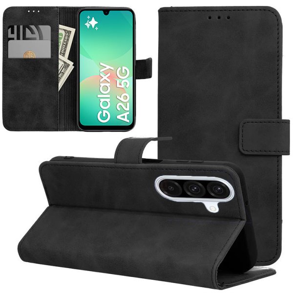 CUSTODIA per SAMSUNG GALAXY A26 (5G) FLIP ORIZZONTALE IN ECOPELLE COLORE NERO CON INTERNO IN TPU E CHIUSURA MAGNETICA
