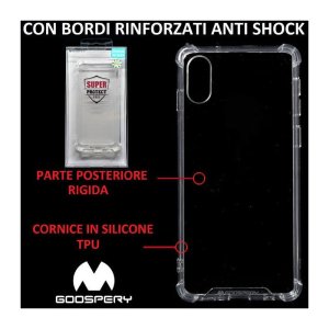 CUSTODIA per APPLE IPHONE XS MAX (6.5") - PARTE POSTERIORE RIGIDA, CORNICE IN SILICONE TRASPARENTE E BORDI RINFORZATI ANTI SHOCK