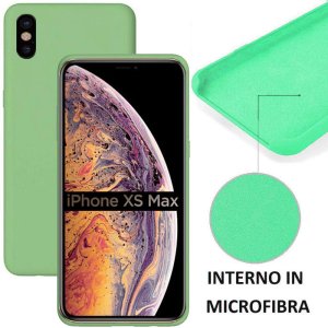 CUSTODIA per APPLE IPHONE XS MAX (6.5") IN SILICONE CON EFFETTO SOFT TOUCH ED INTERNO IN MICROFIBRA COLORE VERDE ACQUA