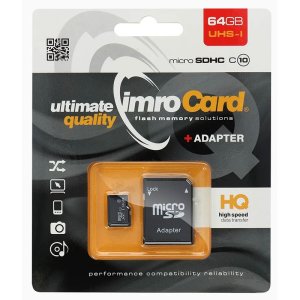 MEMORY CARD MICRO SD 64GB + ADATTATORE SD UHS-1 CLASSE 10 IMRO