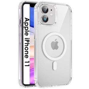 CUSTODIA per APPLE IPHONE 11 (6.1") RIGIDA CON CORNICE IN SILICONE TRASPARENTE COMPATIBILE CON RICARICA MAGSAFE