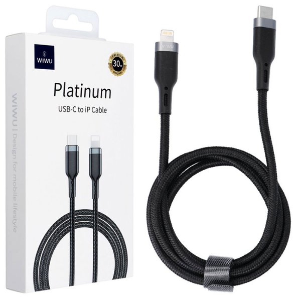 CAVO IN TESSUTO LIGHTNING / TYPE-C PD 30W (NO MFI) CON SUPPORTO FAST CHARGING - LUNGHEZZA 2 MT COLORE NERO WI-C013 WIWU