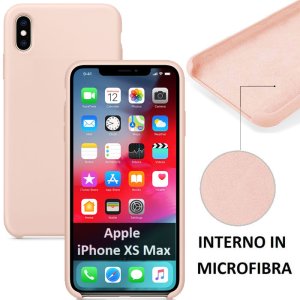 CUSTODIA per APPLE IPHONE XS MAX (6.5") IN SILICONE CON EFFETTO SOFT TOUCH ED INTERNO IN MICROFIBRA COLORE ROSA