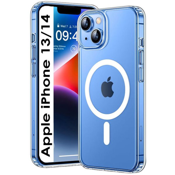 CUSTODIA per APPLE IPHONE 13, IPHONE 14 (6.1") RIGIDA CON CORNICE IN TPU TRASPARENTE COMPATIBILE CON RICARICA MAGSAFE CUSTODIA per APPLE IPHONE 13, IPHONE 14 (6.1") RIGIDA CON CORNICE IN TPU TRASPARENTE COMPATIBILE CON RICARICA MAGSAFE