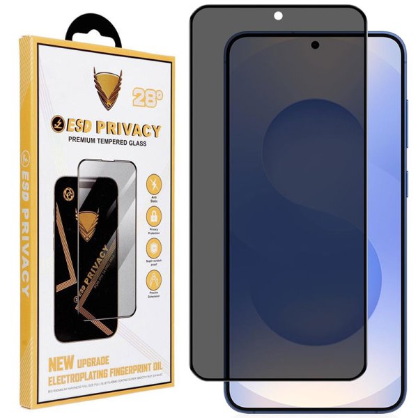 PELLICOLA per SAMSUNG GALAXY S25, S24 IN VETRO TEMPERATO CON FILTRO PRIVACY - FULL FACE 9H CON CORNICE NERA
