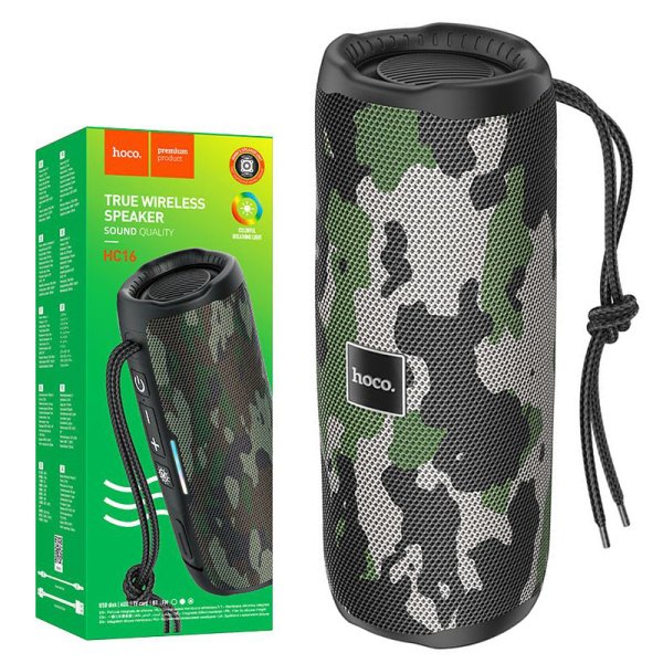 CASSA SPEAKER 10W BLUETOOTH 5.3 HC16 HOCO IPX4 CON MICROFONO HD, RADIO FM, SLOT MICRO SD, ENTRATA USB E JACK 3,5mm VERDE CAMO CASSA SPEAKER 10W BLUETOOTH 5.3 HC16 HOCO IPX4 CON MICROFONO HD, RADIO FM, SLOT MICRO SD, ENTRATA USB E JACK 3,5mm VERDE CAMO