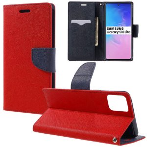 CUSTODIA per SAMSUNG GALAXY S10 LITE (SM-G770), A91 - FLIP ORIZZONTALE CON INTERNO IN TPU SILICONE E PORTA CARTE COLORE ROSSO