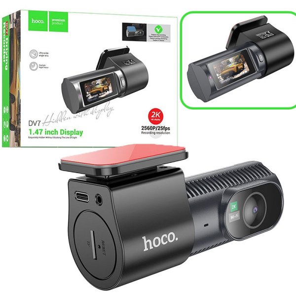 DASH CAM CON REGISTRAZIONE VIDEO IN 2K, GRANDANGOLARE DA 140°, REGISTRAZIONE IN LOOP E SENSORE G INTEGRATO DV6 HOCO