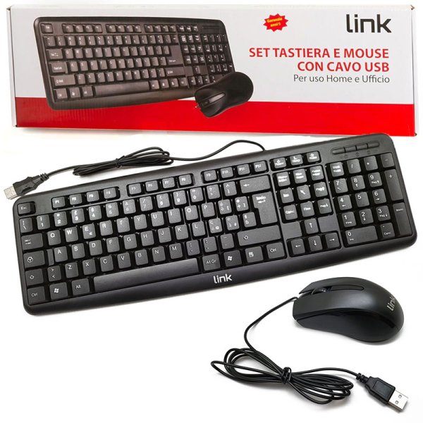 KIT TASTIERA + MOUSE USB 2.0 CON RISOLUZIONE 800DPI E FUNZIONE PLUG AND PLAY COLORE NERO LKTAST08 LINK KIT TASTIERA + MOUSE USB 2.0 CON RISOLUZIONE 800DPI E FUNZIONE PLUG AND PLAY COLORE NERO LKTAST08 LINK