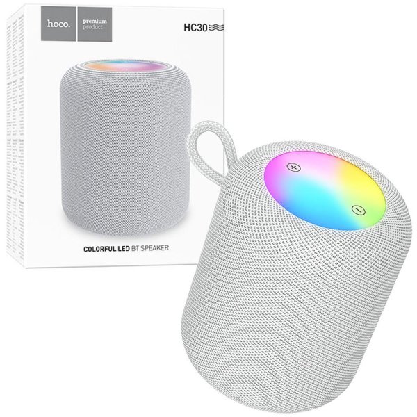 CASSA SPEAKER 5W BLUETOOTH 5.4 HC30 HOCO CON LUCI LED MULTICOLORE, COMANDI TOUCH (CONTROLLO VOLUME) E SLOT MICRO SD GRIGIO