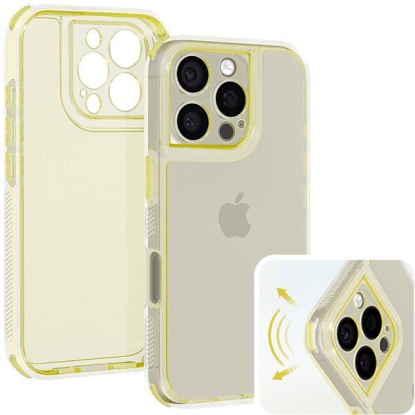 CUSTODIA per APPLE IPHONE 16 PRO (6.3") - PARTE POSTERIORE RIGIDA, CORNICE IN SILICONE E BORDI RINFORZATI GIALLO TRASLUCIDO CUSTODIA per APPLE IPHONE 16 PRO (6.3") - PARTE POSTERIORE RIGIDA, CORNICE IN SILICONE E BORDI RINFORZATI GIALLO TRASLUCIDO
