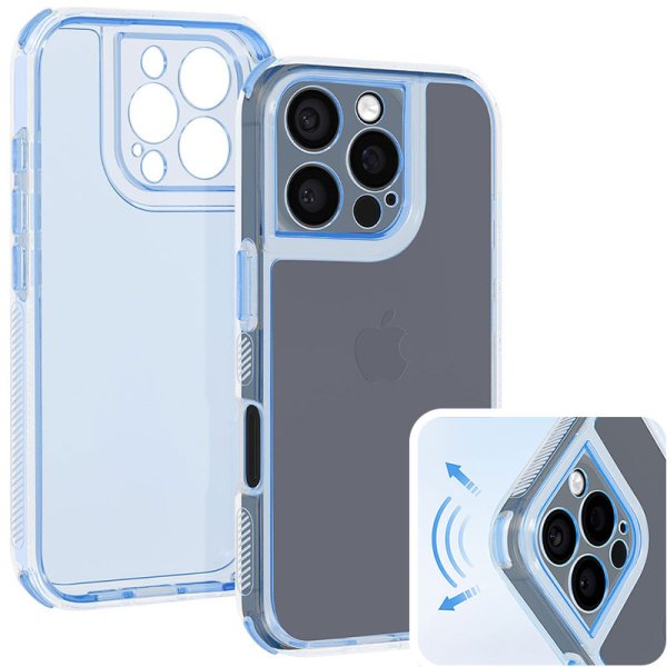 CUSTODIA per APPLE IPHONE 16 PRO (6.3") - PARTE POSTERIORE RIGIDA, CORNICE IN SILICONE E BORDI RINFORZATI BLU TRASLUCIDO CUSTODIA per APPLE IPHONE 16 PRO (6.3") - PARTE POSTERIORE RIGIDA, CORNICE IN SILICONE E BORDI RINFORZATI BLU TRASLUCIDO