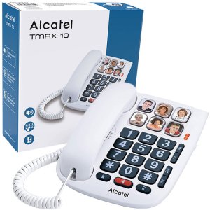 TELEFONO FISSO ALCATEL TMAX10 CON TASTI GRANDI, VIVAVOCE E INDICATORE CHIAMATE LED COLORE BIANCO BLISTER
