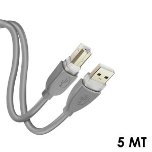 Sottocosto!CAVO USB 2.0 PER STAMPANTE CONNETTORE TIPO A (MASCHIO) A TIPO B (MASCHIO) LUNGHEZZA 5 MT COLORE GRIGIO P5M