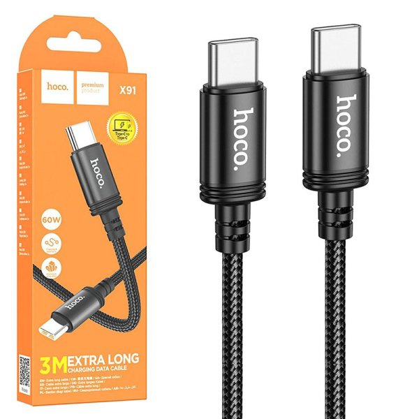 CAVO TYPE-C / TYPE-C CON SUPPORTO QUICK CHARGING 60W (MAX 3A) LUNGHEZZA 3 MT IN TESSUTO COLORE NERO X91 HOCO CAVO TYPE-C / TYPE-C CON SUPPORTO QUICK CHARGING 60W (MAX 3A) LUNGHEZZA 3 MT IN TESSUTO COLORE NERO X91 HOCO