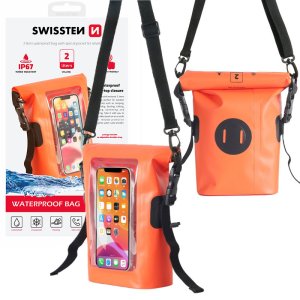 CUSTODIA A SACCA IN PVC WATERPROOF IP67 CAPACITA' 2L CON TASCA PER SMARTPHONE E TRACOLLA REGOLABILE ARANCIONE 32900810 SWISSTEN