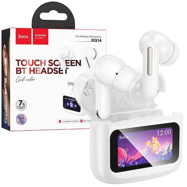 AURICOLARI BLUETOOTH 5.4 CON CASE DI RICARICA CON TOUCHSCREEN COLORE BIANCO EQ14 HOCO AURICOLARI BLUETOOTH 5.4 CON CASE DI RICARICA CON TOUCHSCREEN COLORE BIANCO EQ14 HOCO