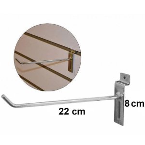 GANCIO SINGOLO IN METALLO LUCIDO CROMATO - PROFONDITA' 22 Cm. - per PANNELLATURE A DOGHE DA ESPOSIZIONE