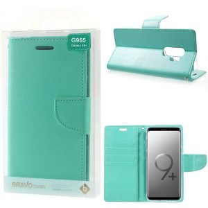 CUSTODIA per SAMSUNG GALAXY S9 PLUS (SM-G965) - FLIP ORIZZONTALE SIMILPELLE CON INTERNO IN TPU E STAND VERDE ACQUA BRAVO