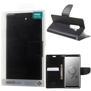 CUSTODIA per SAMSUNG GALAXY S9 PLUS (SM-G965) - FLIP ORIZZONTALE SIMILPELLE CON INTERNO IN TPU E STAND COLORE NERO BRAVO