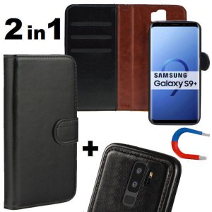 CUSTODIA per SAMSUNG GALAXY S9 PLUS (SM-G965) - FLIP ORIZZONTALE SIMILPELLE + BACK IN TPU CON CHIUSURA MAGNETICA COLORE NERO
