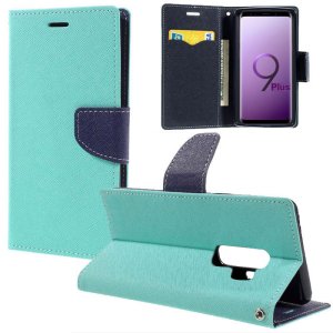 CUSTODIA per SAMSUNG GALAXY S9 PLUS (SM-G965) - FLIP ORIZZONTALE CON STAND, INTERNO IN TPU E PORTA CARTE COLORE VERDE ACQUA