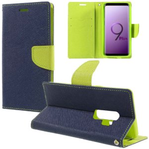 CUSTODIA per SAMSUNG GALAXY S9 PLUS (SM-G965) - FLIP ORIZZONTALE CON STAND, INTERNO IN TPU SILICONE E PORTA CARTE COLORE BLU