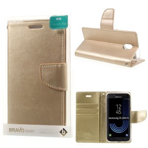 CUSTODIA per SAMSUNG SM-J530 GALAXY J5 (2017) - FLIP ORIZZONTALE SIMILPELLE CON INTERNO IN TPU E STAND COLORE ORO BRAVO MERCURY