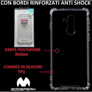 CUSTODIA per HUAWEI MATE 20 LITE - PARTE POSTERIORE RIGIDA, CORNICE IN SILICONE TRASPARENTE E BORDI RINFORZATI ANTI SHOCK