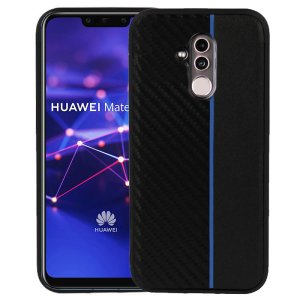 CUSTODIA per HUAWEI MATE 20 LITE IN GEL TPU SILICONE COLORE NERO EFFETTO CARBONIO CON INSERTO BLU