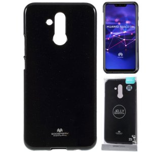 CUSTODIA per HUAWEI MATE 20 LITE IN GEL TPU SILICONE COLORE NERO LUCIDO CON GLITTER MERCURY