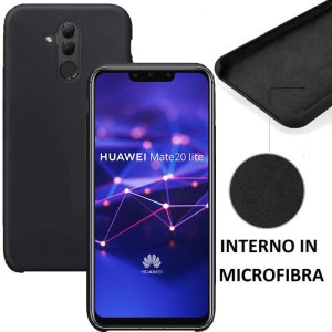CUSTODIA per HUAWEI MATE 20 LITE IN SILICONE CON EFFETTO SOFT TOUCH ED INTERNO IN MICROFIBRA COLORE NERO