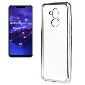 CUSTODIA per HUAWEI MATE 20 LITE IN GEL TPU SILICONE TRASPARENTE CON CORNICE COLORE SILVER