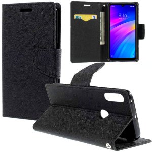 CUSTODIA per XIAOMI REDMI 7, REDMI Y3 - FLIP ORIZZONTALE CON INTERNO IN TPU SILICONE, STAND E CHIUSURA MAGNETICA COLORE NERO