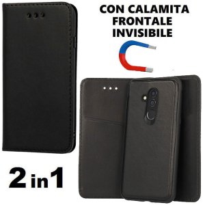 CUSTODIA per HUAWEI MATE 20 LITE - FLIP ORIZZONTALE SIMILPELLE + BACK IN TPU CON CHIUSURA MAGNETICA INVISIBILE COLORE NERO