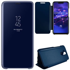 CUSTODIA per HUAWEI MATE 20 LITE - FLIP ORIZZONTALE CLEAR VIEW STANDING COVER COLORE BLU